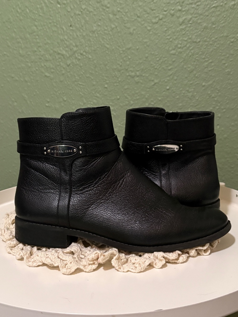 Michael Kors Black Leather Ankle Booties with Signature Hardware